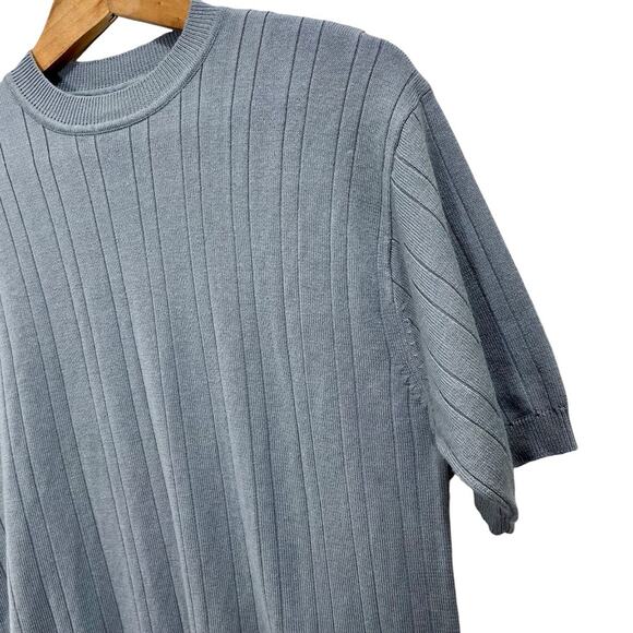 Vintage 1990s Pavo Men's Gray Ribbed Knit Fitted Crewneck T-Shirt Large - Picture 6 of 8